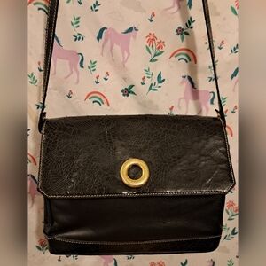 Vintage Bettina Liano Black Snake Embossed Italian Leather Crossbody Purse Bag
